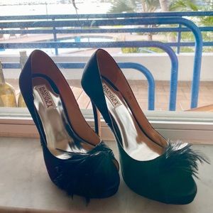 BADGLEY MISCHKA Gisella Satin w/ feathers Black